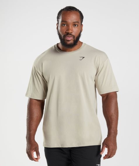 Men's Gymshark Essential Oversized T-Shirts Beige | NZ 9EHAVI